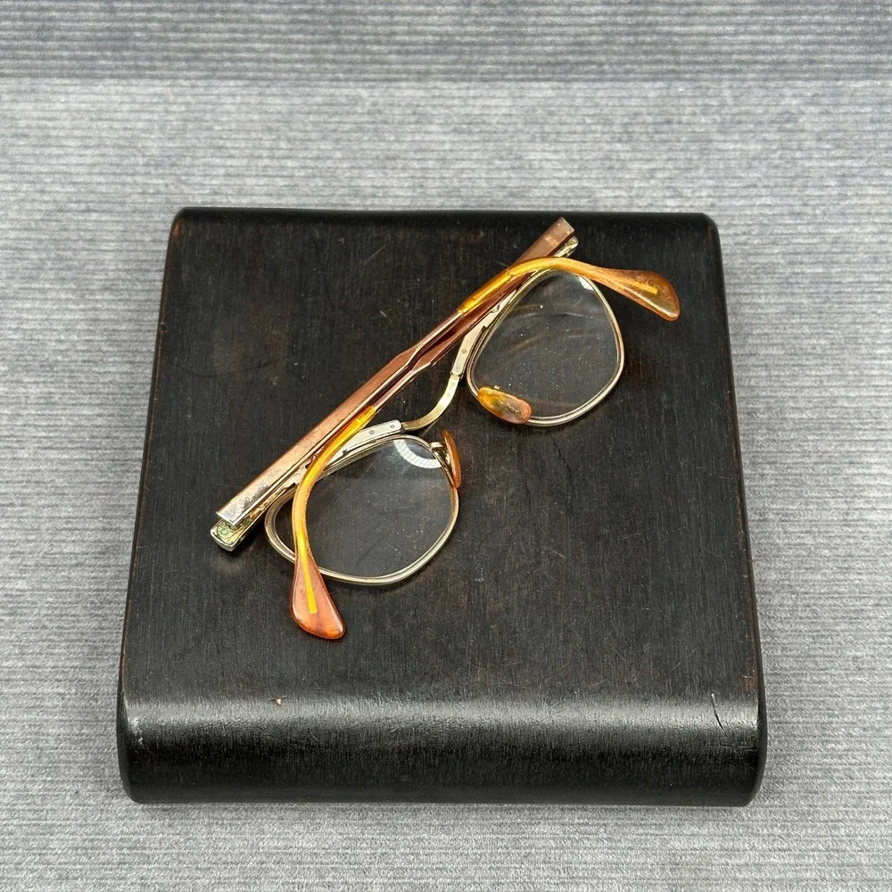 Vintage 50s Shuron Cat Eye Glasses Gold Copper Browline Frames 5 1/4 LO